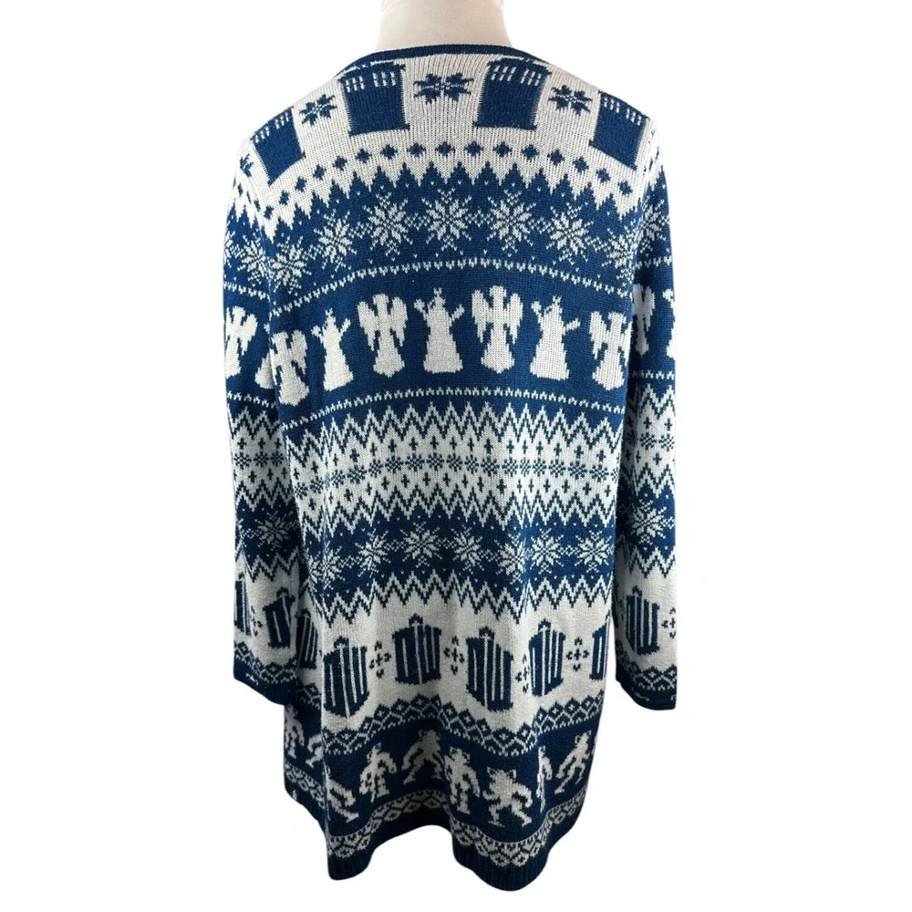 Hot Topic x Doctor Who Fair Isle Open Cardigan Drape Blue & White Plus Size 2X - Picture 4 of 16